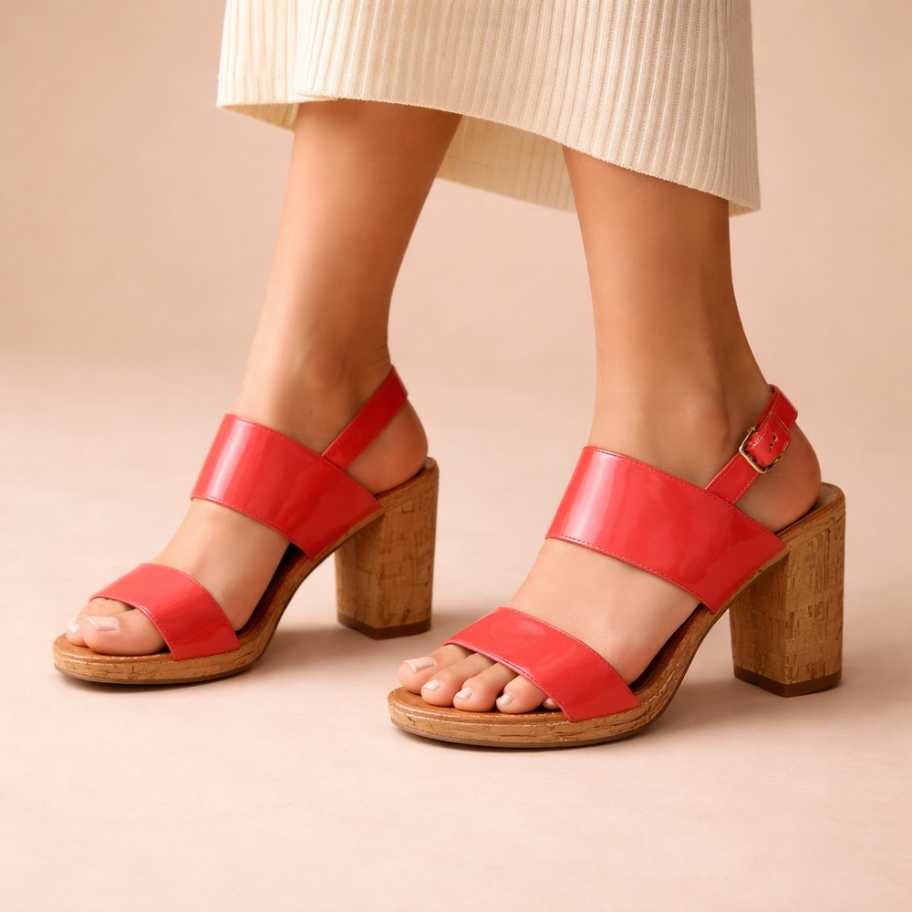 Red Block Heel Sandals with Cork Platform